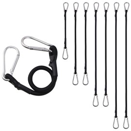 FOGAWA Pack of 8 Elastic Straps with Carabiner, Expander with Carabiner Hook in 4 Sizes, 30/60/80/100 cm, Black Latex Rubber Tensioner, 8 mm Tensioning Straps Strong for Camping, Garden, Tarpaulins