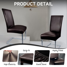 WENZMOC PU Leather Dining Chair Covers Removable 100% Waterproof Chair Covers for Dining Chairs Set of 4, Stretchy & Soft High Back Kitchen Chairs Cover Protectors (Dark Brown)
