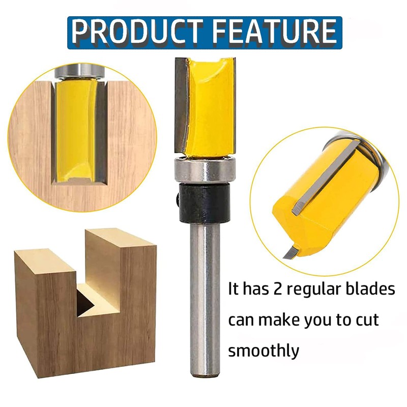 YUENTOEN 4PCS Pattern Flush Trim Router Bit Set, 1/4 Inch