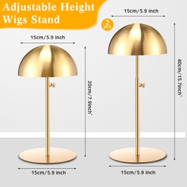 Sintuff 2 Pcs Hat Display Stand 7.9-15.7 Inch Adjustable Gold Hat Holder Sturdy Wigs Head Stand Anti Rust Non Slip Stable Stainless Steel Metal Hat Rack for Hat Storage Wig Styling Practice
