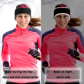 Patelai 9 Pcs Ear Warmers Reflective Headband Winter Ear Muffs Running Headband Fleece Safety High Visibility Earmuffs Covers for Women Men Cold Weather Outdoor Sport Gear Winter