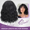 iAelev Black Wig With Bangs Bob Synthetic Curly Wigs Natural