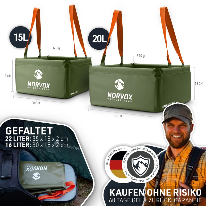 NORVOX Outdoor Folding Bowl – 15 L or 20 L