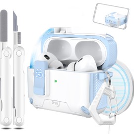 MHYALUDO for AirPods Pro 2nd/1st Generation Case Cover, Compatible with Magsafe, Magnetic Automatic Lock, Charging Port Dust-Proof & Stand Design with Cleaning Kit, Sky Blue/Snow White