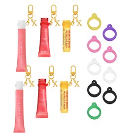 Popizard Lipstick Holder Key Chain - Gold X 3 Pack Alphabet Letter Keychain with 9 Rubber Ring, Bag Charms Wallet Accessories
