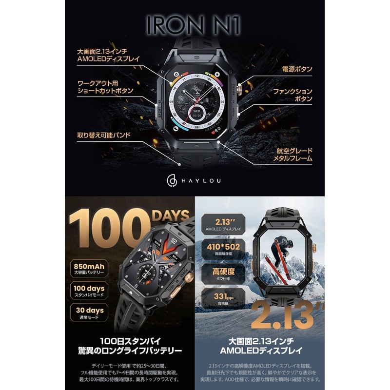 Haylou HL-IRN1GR IRON N1 Smart Watch, Fully Waterproof, US Military