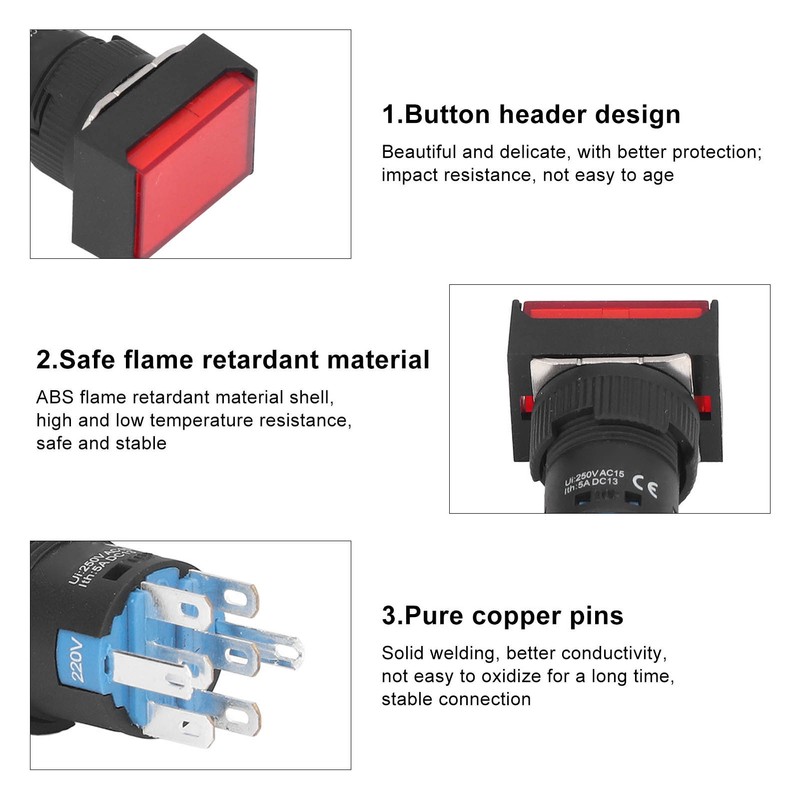 25Pcs Momentary Push Button Switch Self Locking Rectangle with Light