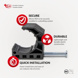 D.N. 100 Pieces Half Clamps J-Hook with Nail, J-Clamp for 3/4" Tubing Pipe Support J-Clips Tubing Fastener, Black Tube Talons (Contractors Bulk Pack of 100)