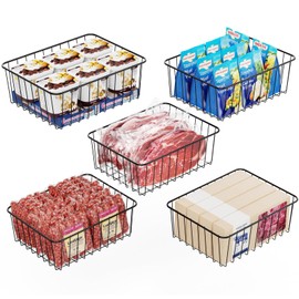 iSPECLE Refrigerator Organizer Bins - 5 Pack Fridge Storage Baskets Bins for 25/26 / 27.4/28 Cu.Ft Refrigerator Freezer Sort and Easily Get Food Stop Food Falling out Allow Air Circulation, Black