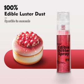 Shimmer Christmas Red Edible Glitter Spray, 8g Food Grade, Luster Dust for for Cake Decorating, Drinks, Cocktail, Cupcake, Desserts, Holiday Supplies