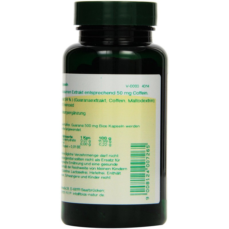 Bios Guarana 500 mg 100 Capsules Pack of 1 x