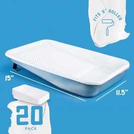 Unvert Paint Tray Liner Set Includes 9" Reusable Metal Paint Trays & 20 Pack of 9 inch White Plastic Paint Tray Liners, Paint Roller Tray, Set for Household or Construction Use