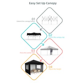 HarmonyHealth 10x10 Pop Up Canopy Tent Outdoor Canopy with 3 Removable Sidewalls One-Person Set Up Heavy Duty Commercial Instant Tent Shelter-Black