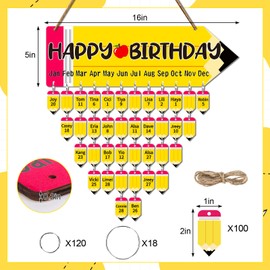FYSUIMU Pencil Wood Birthday Calendar Classroom Wall Hanging 16×5 inch Back to School Birthday Wooden Plaque Tag Classroom DIY Reminder Calendar Board for Home School Office Decor