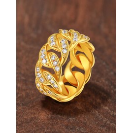 Pinky Ring for Women Gold Mens CZ Rings Size 7 Gold Chain Rings Biker Ring