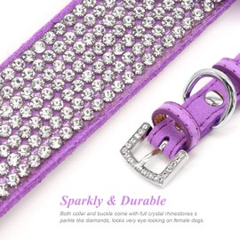 Pet Artist Cute Girl Rhinestone Suede Dog Collar for Small Dogs Cats,Soft Flower Dog Collar,Bling Dog Collars for Small Puppy Dogs Purple Collar, S:Neck 10-12"(25-31cm)