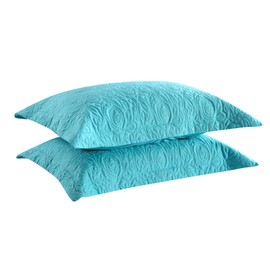 MarCielo 2-Piece Embroidered Pillow Shams, King Decorative Microfiber Pillow Shams Set, King Size (Turquoise)