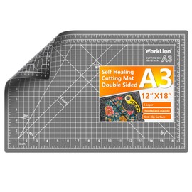 WorkLion Self Healing Cutting Mat: 12''x18'' Double Sided Craft Cutting Mat for Sewing, Fabric, Quilting - 5-Ply Slip-Resistant Hobby Cutting Board for DIY Projects (Grey/Black)