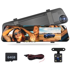 Motorsi 4.5" IPS Touch Screen Rear View Mirror Camera Dash Cam DVR Monitor Dual Camera Video Recording System 1080P/Loop Recording/G-Sensor/150° Wide Angel/Night Vision/Parking Assistance/64G Card
