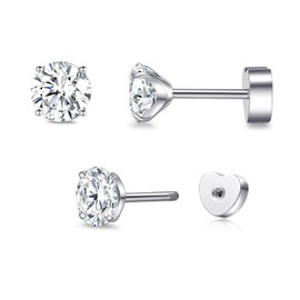 limerencia Hypoallergenic G23 Implant Grade Titanium Flat Back Earrings Double Sided Star/Heart Screw Back Stud Earrings with Cubic Zircinia for Women Men (Heart Silver, 5mm)