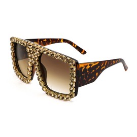 FEISEDY Oversized Square Sunglasses for Women with Sparkling Rhinestone Thick Shield Sun glasses B2916