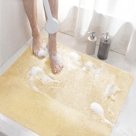 HITSLAM Non-Slip Shower Mat, 60 x 60 cm, Bath Mat Non-Slip with Drain, Soft PVC Loofah Non-Slip Mat, Bathtub, Quick Drying Bath Mat, Beige