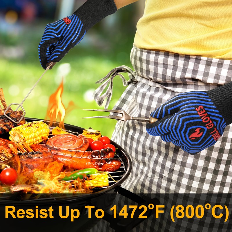 QUWIN BBQ Gloves, Oven Gloves 1472℉ Extreme Heat Resistant, Grilling