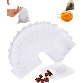 YFFSFDC Disposable Tea Bags, Non-Woven Drawstring Bags, Storage Bags, Filters, For Loose Leaf Tea & Coffee, Tea, Green Tea & Barley Tea, 3.1 x 3.9 inches (8 x 10 cm), Pack of 100