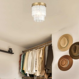 ALICE HOUSE 8-Inch Flush Mount Ceiling Light with Capiz Shells, Brushed Brass Finish, Modern Coastal Farmhouse Light Fixture for Entryway, Hallway, Kitchen, Bedroom, Laundry Room AL2908-S1