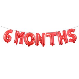 6 Months Balloons, 1/2 Year Banner, Half Birthday/6 Months Pregnant/One Half Year Birthday Baby Shower Party Supplies Decorations (6 MONTHS Red)