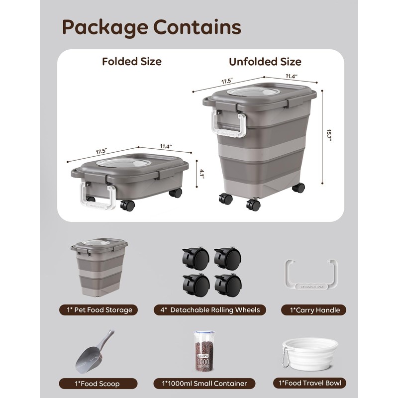 Collapsible Dog Food Container for 10-25 lbs, Airtight Storage Bin