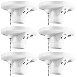 Saysurey 6 Pack Porcelain Light Socket with Pull Chain Light Bulb Socket with Grounded Outlet E27/e26 Base Socket Porcelain Box Mount Ceiling Light Fixture for Indoor Garage Closet Lighting White