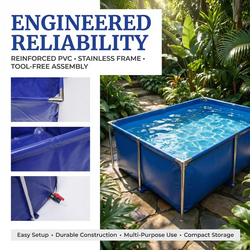 Foldable Canvas Above Ground Fish Pond with Steel Frame &