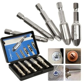 Screw Extractor Set, 5 Pieces, 2-12 mm HSS, Damaged Screw Remover with Hex Shank, Left Hand Drive Made of Special Steel, Grey