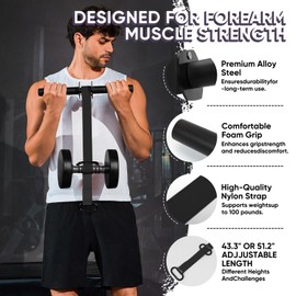 Forearm Strengthener and Wrist Roller, 43.3 inch Or 51.2 inch Ultra Strong Nylon Webbing, Forearm Exerciser with Quick Locking Mechanism, Ideal for Hand, Wrist and Forearm Strength Training (Black)