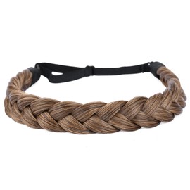 DIGUAN 2 Strands Synthetic Hair Braided Headband Classic Chunky Plaited Braids Elastic Stretch Hairpiece Women Girl Beauty accessory, 54g Boho (Claybank)
