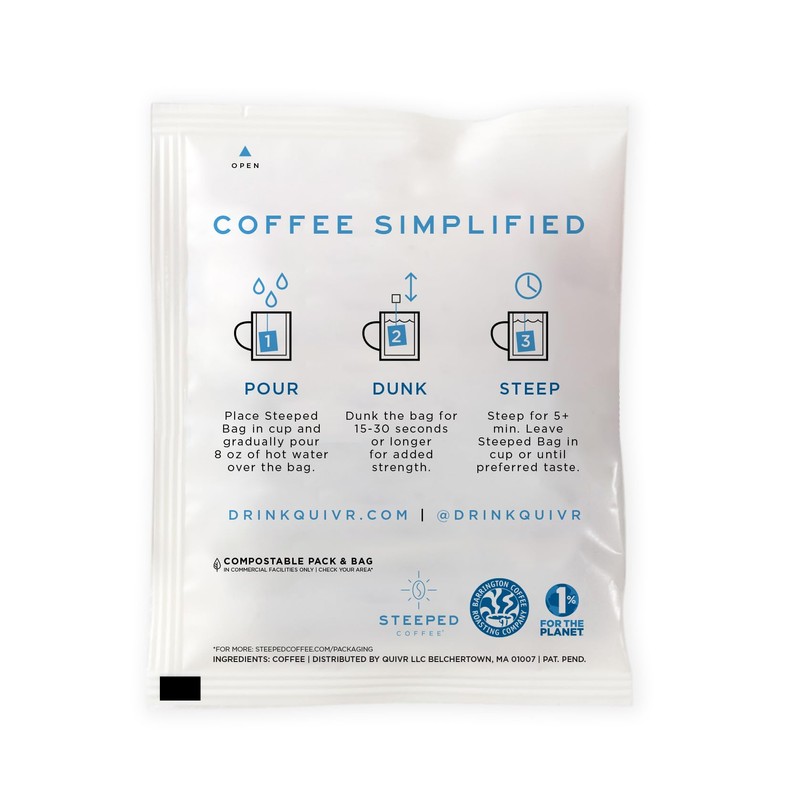 Quivr Steeped Coffee Packs Freshly Ground Nitro Sealed Dark Roast