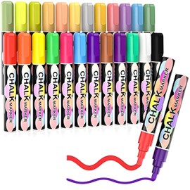 RLS Liquid Chalk Markers Erasable, 24 Colour Neon Chalk Markers Pens for Chalkboard Reversible Nibs Reversible 6mm Fine Round or Chisel Tip, Wipeable Blackboard Pens for Non-Porous Blackboard, Glass,