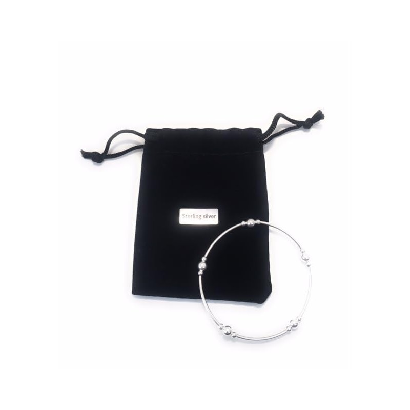 Sterling Silver 925 Beaded Stretch Noodle Design Bracelet