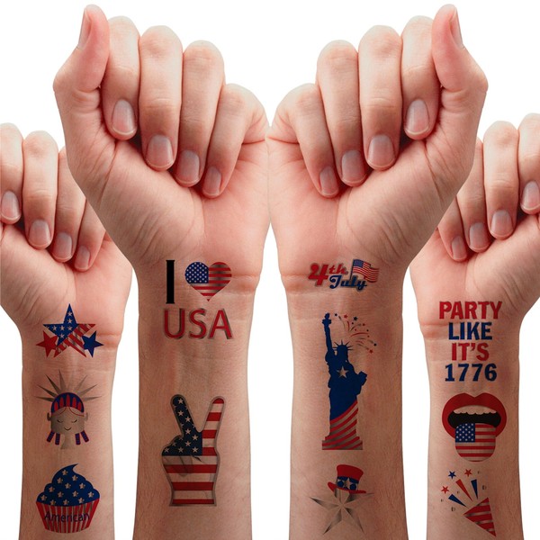 60PCS Silver 4th of July Temporary Tattoo, Large US Patriotic