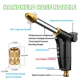 Garden Hose Nozzle, High Pressure Water Hose Nozzle Sprayer Gun, Head Fits all 3/4”Garden Hose Thread,for Washing Cars, Lawn & Garden,Watering Plants, Outdoor Fun & Showering Pets,Cleaning