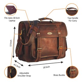 HULSH Leather Laptop Bags for Men Full Grain Leather Messenger Bag Leather Briefcase Computer Satchel Crossbody Shoulder Bag (Extra-Large)