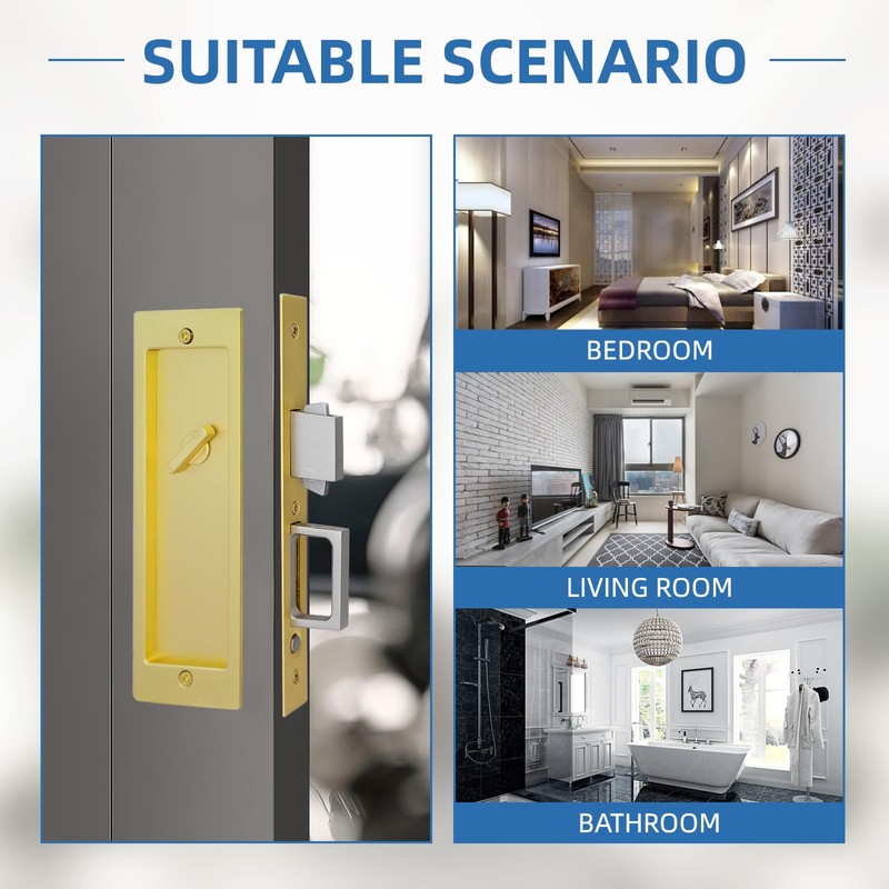 Pocket Door Hardware Mortise Lock with Pull, Privacy Recessed Handle