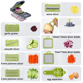 Affox 16 Pcs Vegetable Chopper : Versatile Chopping Tool with Interchangeable Blades and Accessories for Effortless Food Preparation