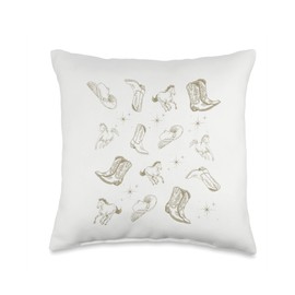 Tan Horses Running Majestic Boots Hats Western Pattern Throw Pillow