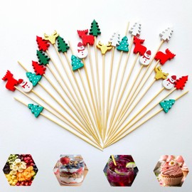 100 Pcs Cocktail Picks, 4.7 Inch Christmas Party Decorative Bamboo Toothpick,Christmans Food Fancy Bamboo Cocktail Sticks Skewers