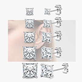 MILACOLATO 5 Pairs of Stud Earrings Sterling Silver 925 Set Women's Stud Earrings with Zirconia Earrings Small AB Earrings Jewellery 4/5/6/7/8 mm 20G/18G, Sterling silver