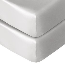 NTBAY 2 Pack Silk Satin Fitted Crib Sheet, Super Soft and Silky 28x52 Crib Sheet for Standard Crib and Toddler Mattresses, Boys, Girls, Unisex, Silver Grey, 28x52 Inches