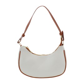 FuninCrea Crescent Shoulder Bag Underarm Bag for Women, Hobo Ladies Handbag Crescent Bags Zipper Closure Mini Handbags Armpit Y2K Bags with Inner Pocket (Leather, Beige+Brown)