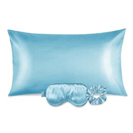 Ciana Luxurious Satin Pillowcase for Hair and Skin, Satin Pillowcase Set-2, 1 Eye Mask, 1 Scrunchie - Luxury Sleep Set, Pillow Case with Envelope Closure (King Size, Light Blue)
